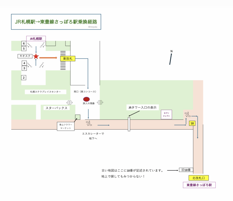 JR 札幌駅から東豊線さっぽろ駅への乗換経路