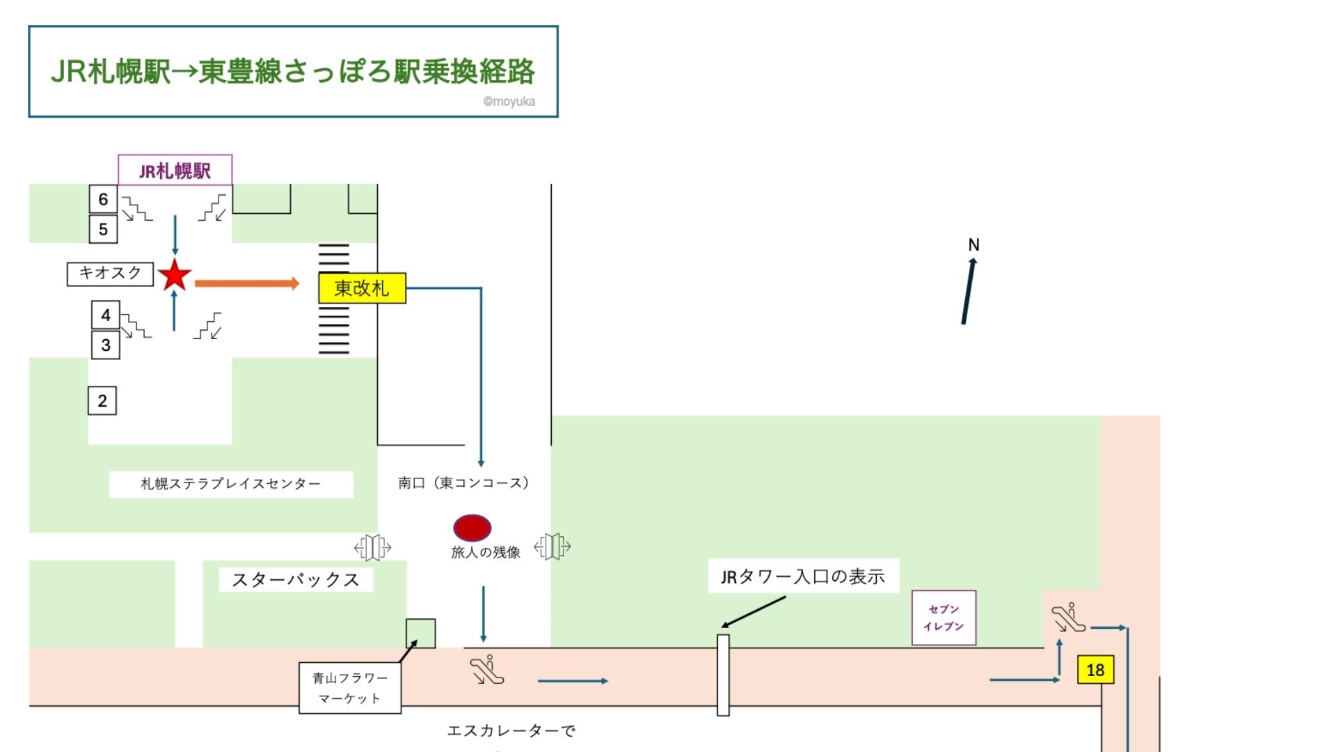JR 札幌駅から東豊線さっぽろ駅への乗換経路サムネイル