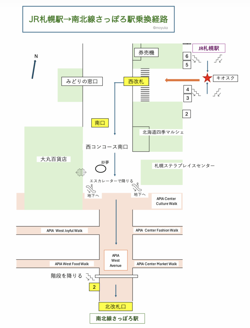 JR札幌駅から南北線さっぽろ駅への乗換経路