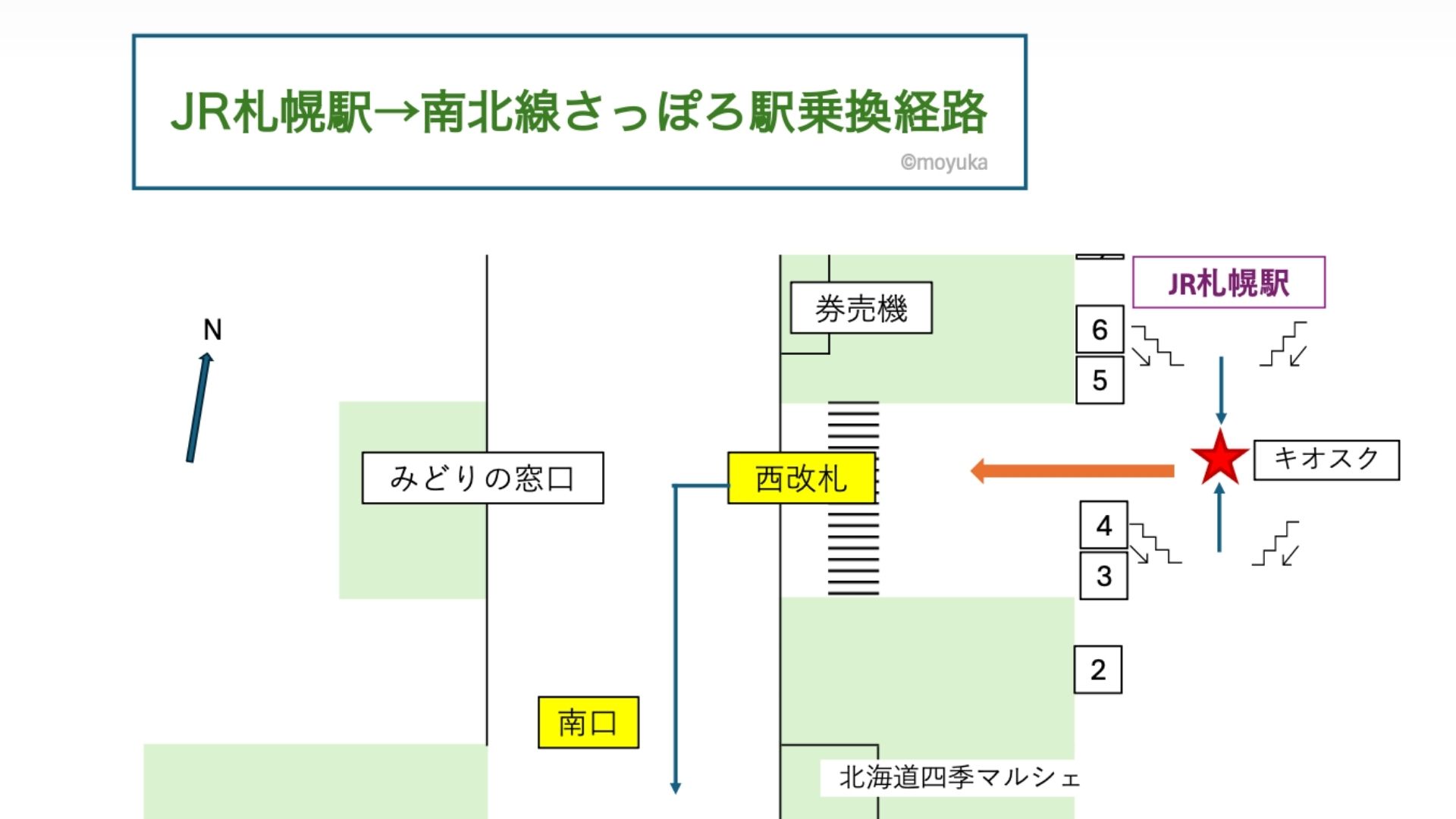 JR 札幌駅から南北線さっぽろ駅への乗換経路サムネイル