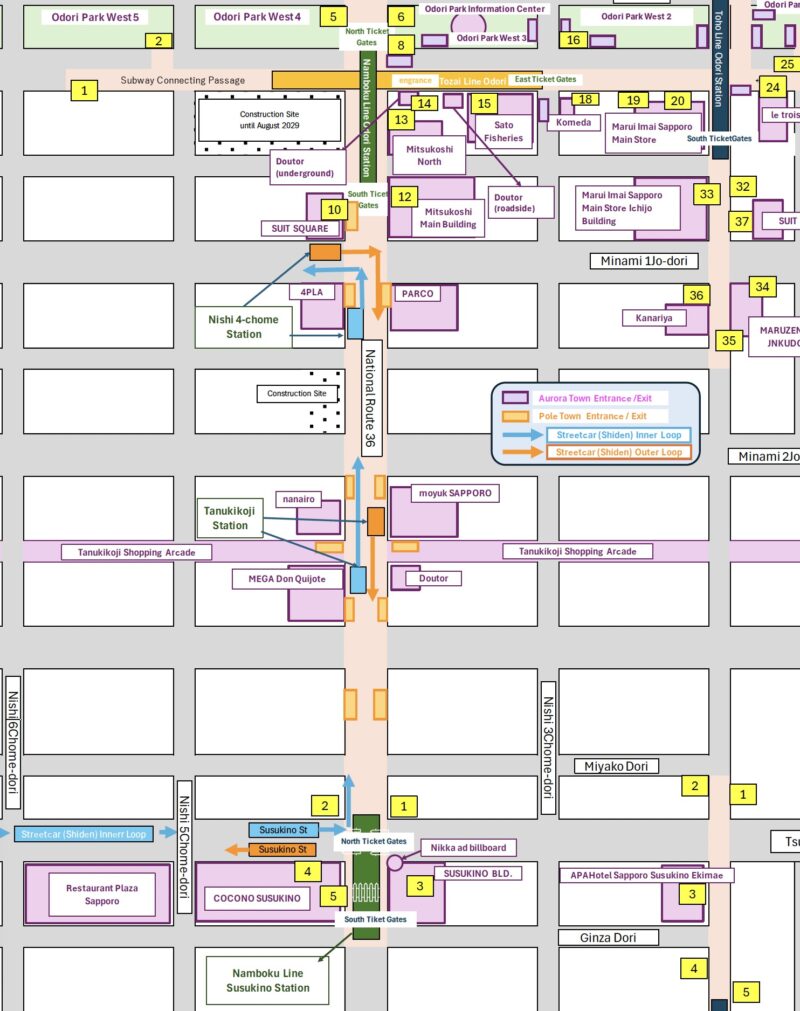 Sapporo Namboku Line Odori Station Area Map