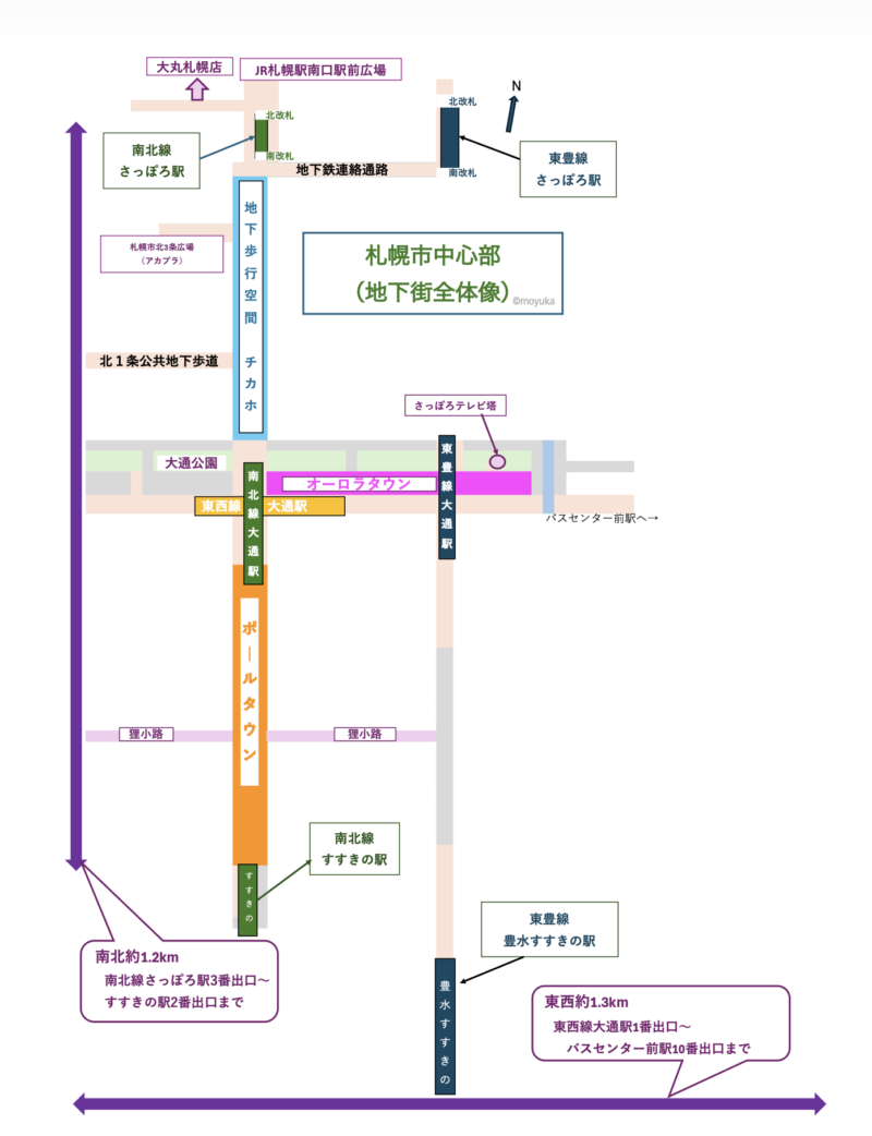 札幌市街地中心部地下街全体像